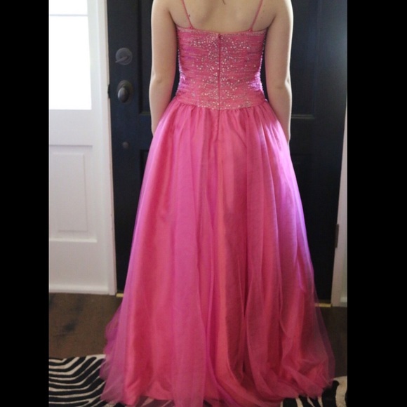 Pink Beaded Bodice Tulle Princess Prom Gown Size 4 - Picture 5 of 5